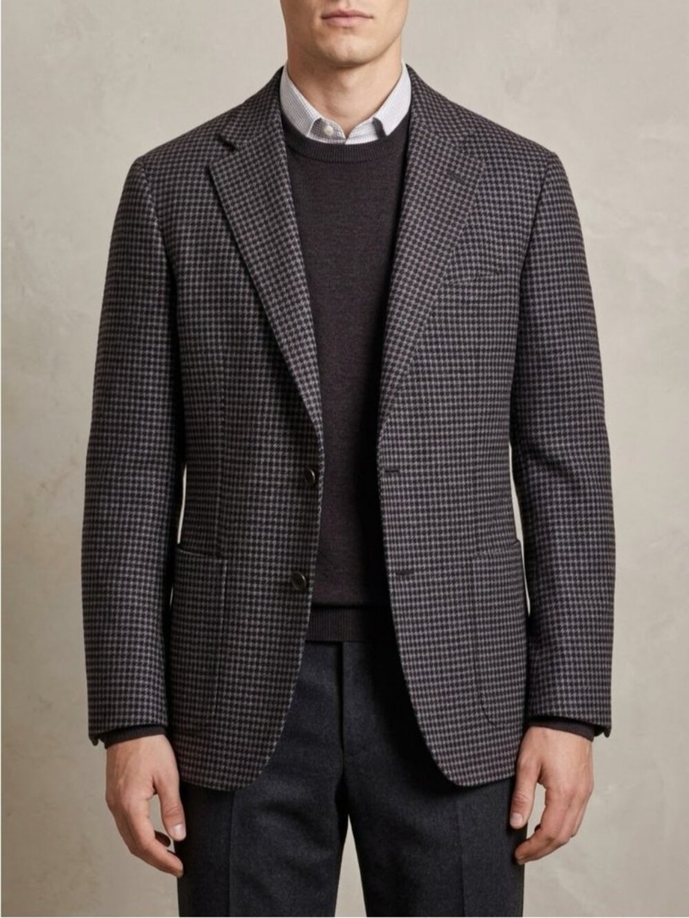Samuelsohn Wool Silk Linen Blazer Jacket Size 48R Grey Houndstooth Check